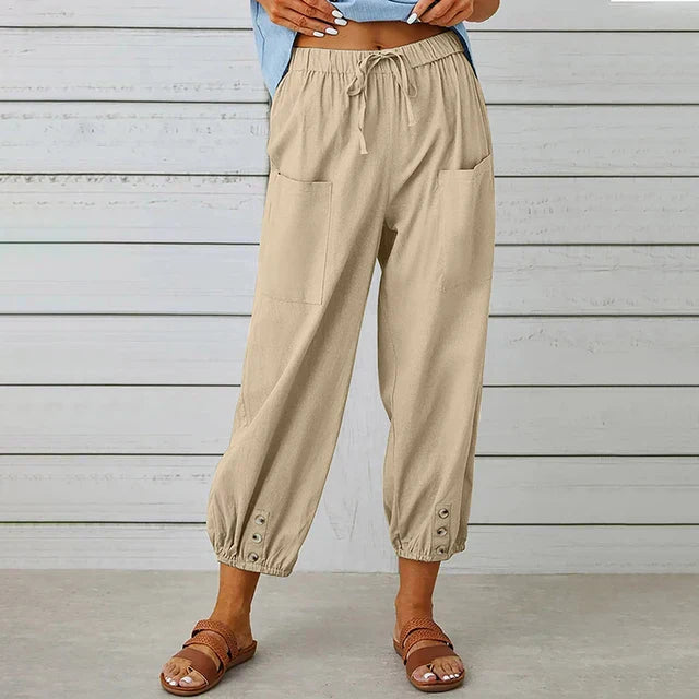 Dames Casual Broek Losse Pasvorm Ademend Mengsel Met Touwtjes Taille Enkel Lengte 4