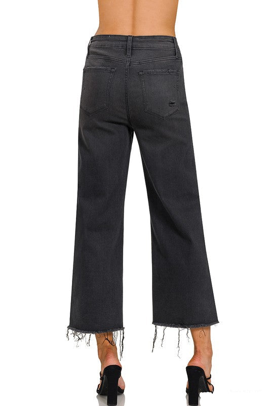 Dames Cropped Jeans Hoge Taille Gewassen Zwart 2