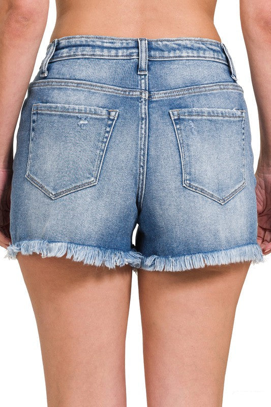 Dames Denim Shorts Met Raw Frayed Hem Medium 2