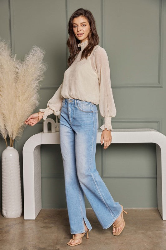 Dames Flared Jeans Hoge Taille Licht Denim Retro Stijl 0