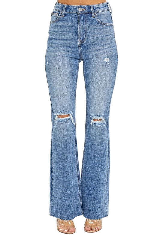Dames Flared Jeans Hoge Taille Medium Denim 0