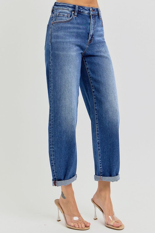Dames Hoge Taille Crop Mild Barrel Jeans Medium Denim 1