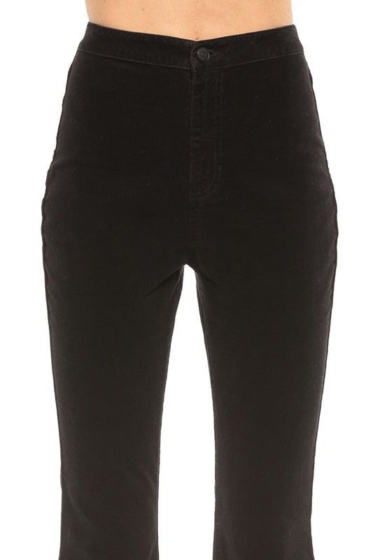 Dames Hoge Taille Flared Corduroy Jeans Zwart 2
