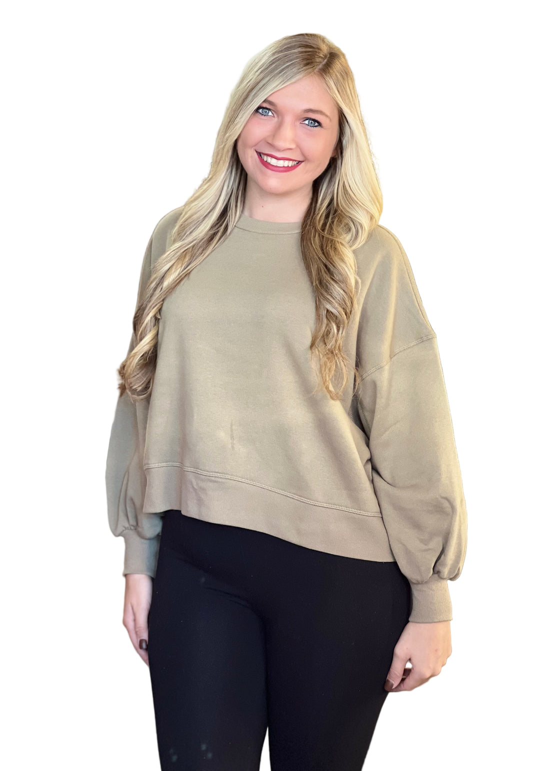 Dames Sweatshirt Casual Drop Shoulder Ballonmouwen Hoogwaardige Stof 0