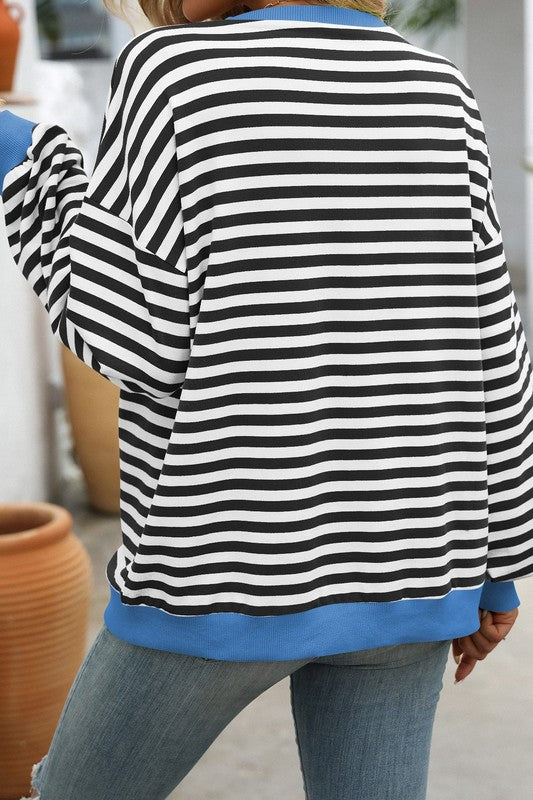 Dames Sweatshirt Ronde Hals Gestreept Zwart Wit 1