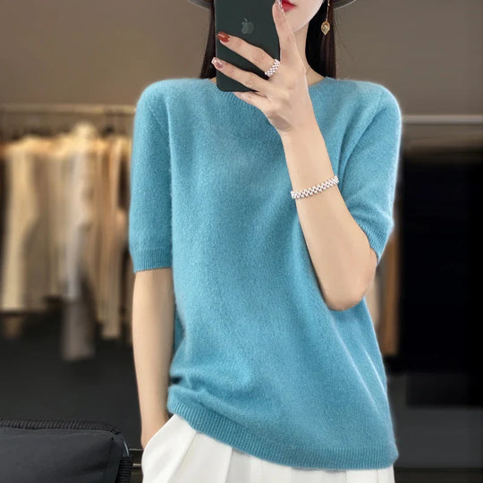 Dames T-shirt Korte Mouwen Gebreid Merino Wol 6