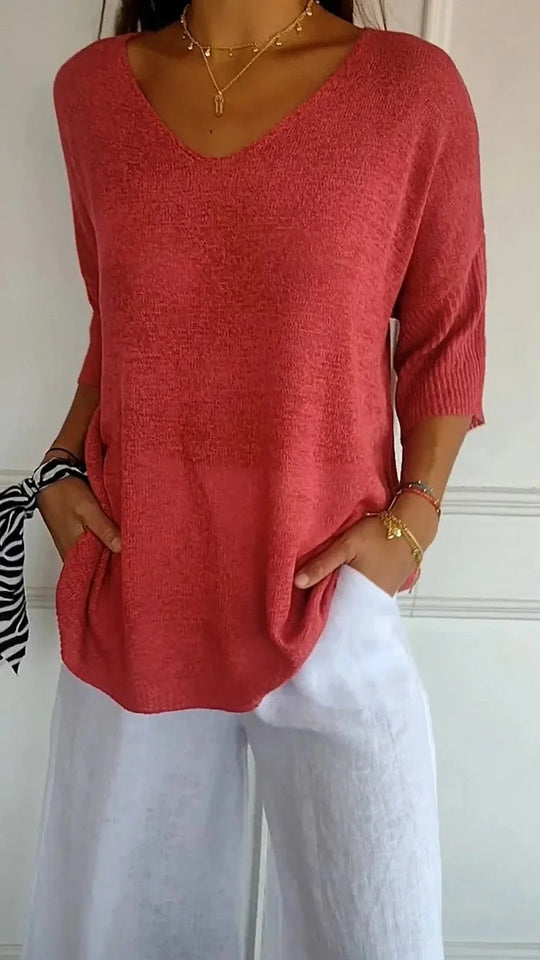 Dames Top V-Ausschnitt Casual Chic 3