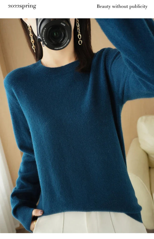 Dames Trui Merino Wol O-Hals Pullover Lange Mouwen 10