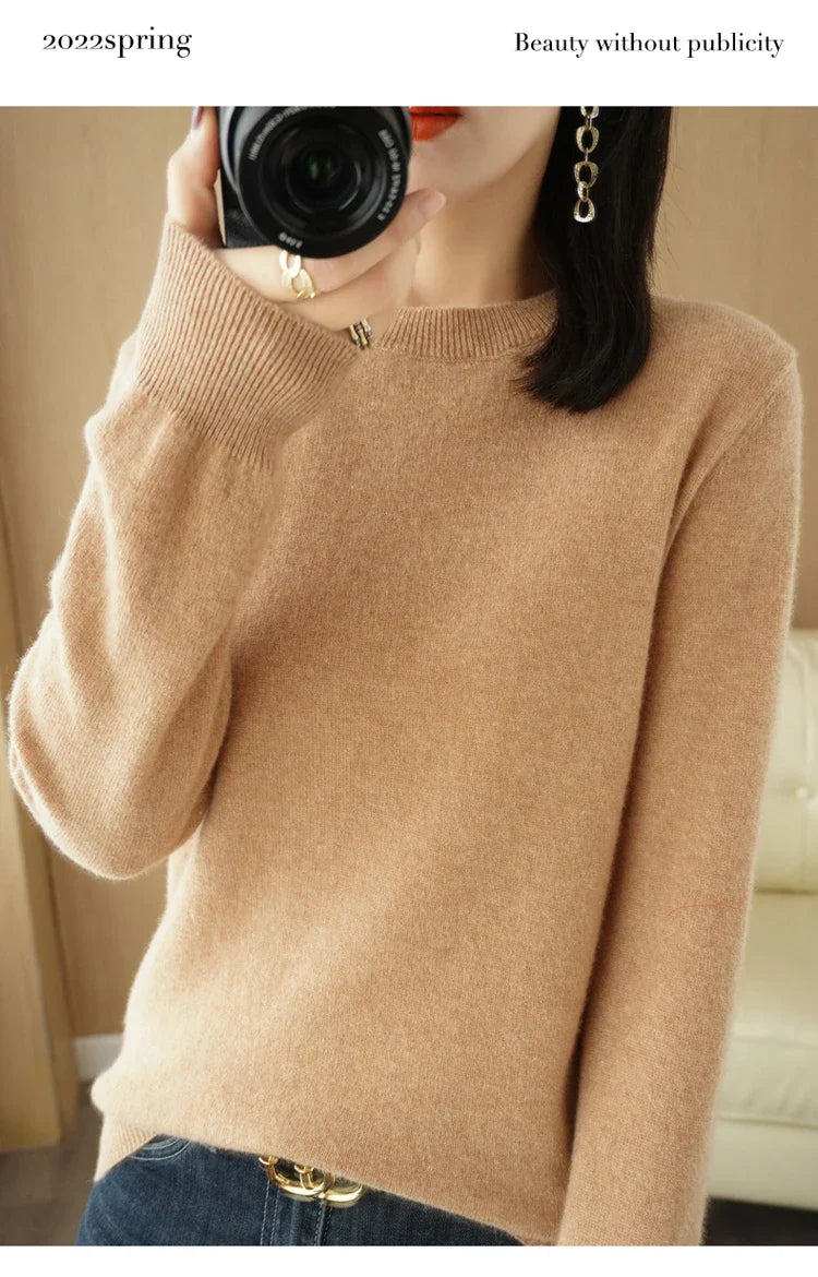 Dames Trui Merino Wol O-Hals Pullover Lange Mouwen 12