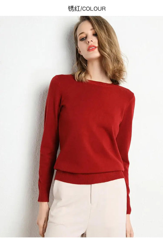 Dames Trui Merino Wol O-Hals Pullover Lange Mouwen 18
