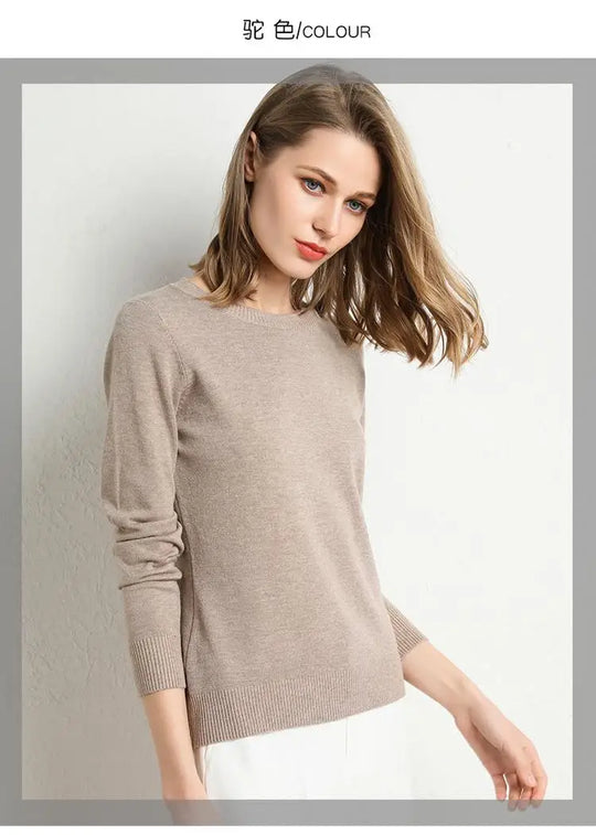 Dames Trui Merino Wol O-Hals Pullover Lange Mouwen 21
