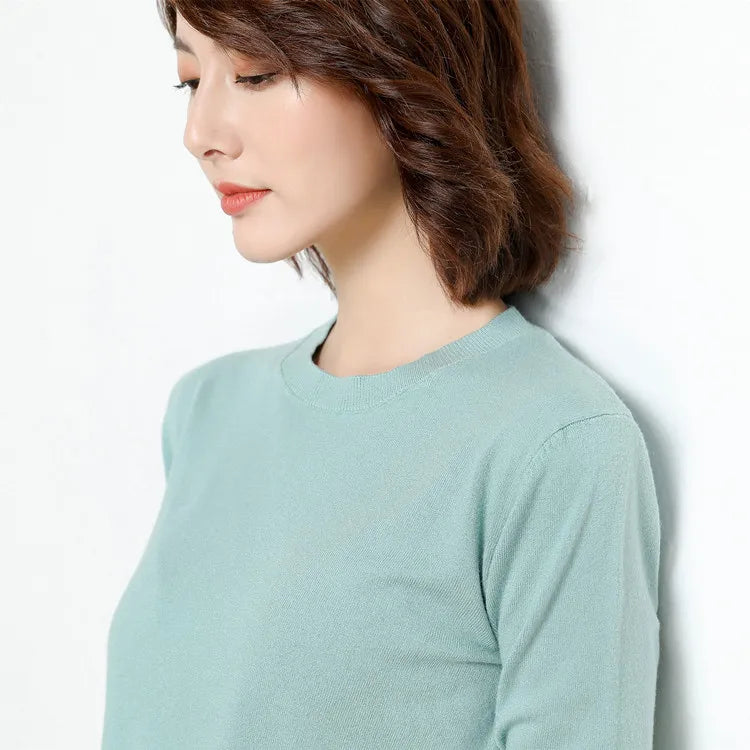 Dames Trui Merino Wol O-Hals Pullover Lange Mouwen 22