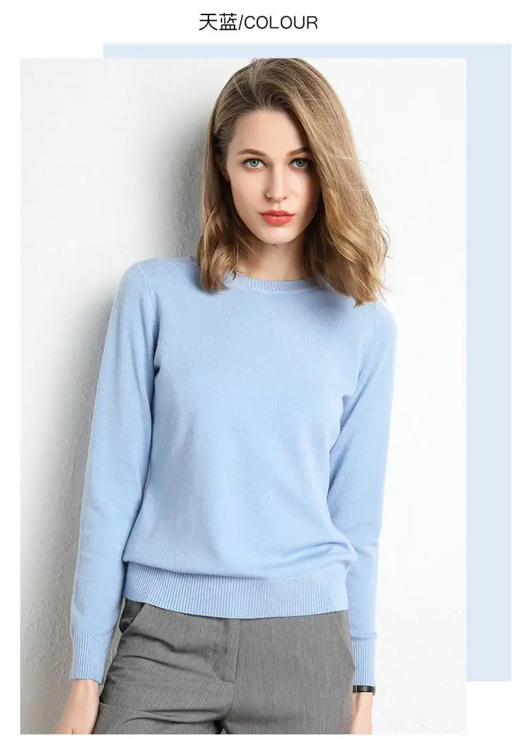 Dames Trui Merino Wol O-Hals Pullover Lange Mouwen 23