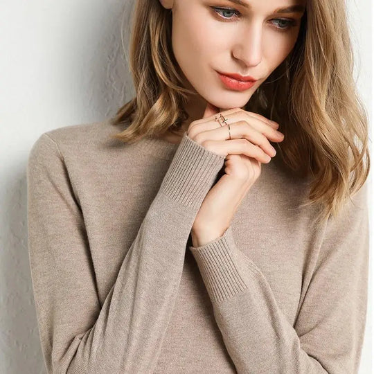 Dames Trui Merino Wol O-Hals Pullover Lange Mouwen 5