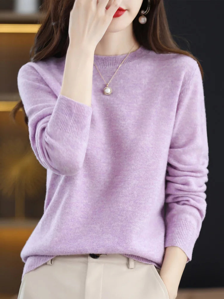 Dames Trui O-Hals 100% Merino Wol Normale Pasvorm Lange Mouwen 1