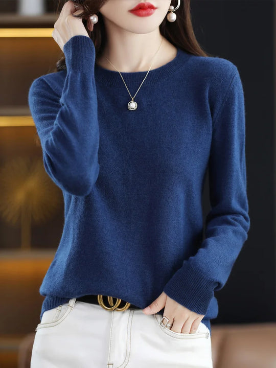 Dames Trui O-Hals 100% Merino Wol Normale Pasvorm Lange Mouwen 10