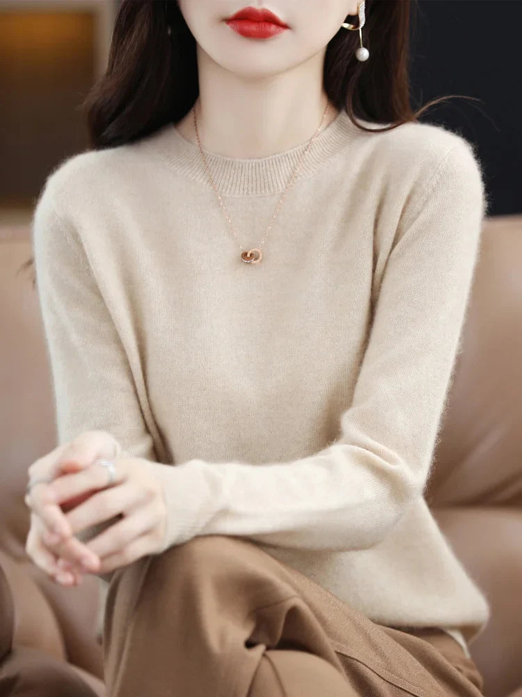 Dames Trui O-Hals 100% Merino Wol Normale Pasvorm Lange Mouwen 14