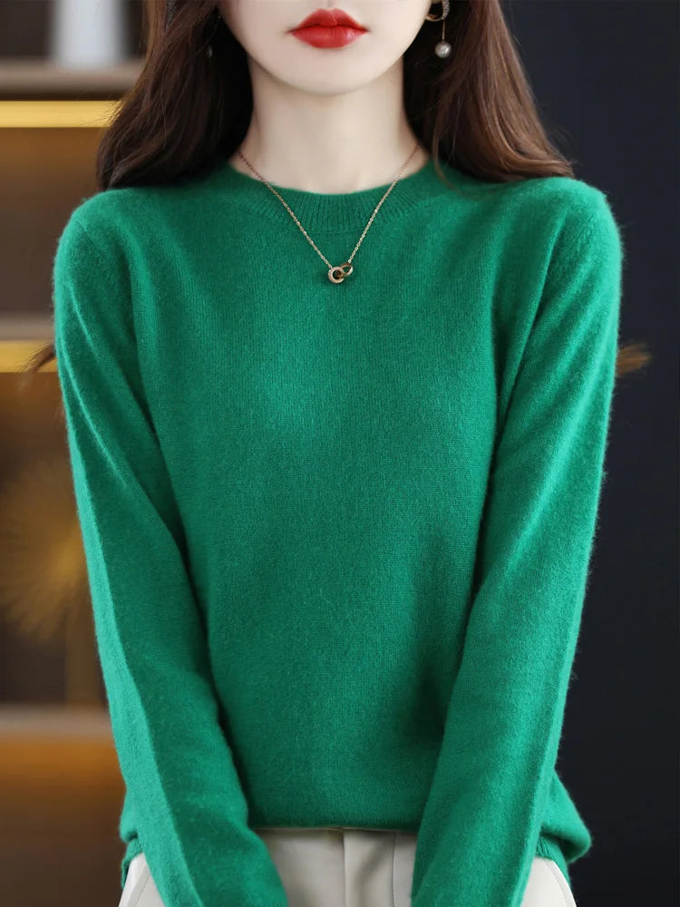 Dames Trui O-Hals 100% Merino Wol Normale Pasvorm Lange Mouwen 15