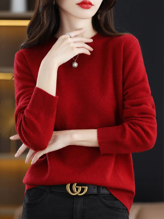 Dames Trui O-Hals 100% Merino Wol Normale Pasvorm Lange Mouwen 16