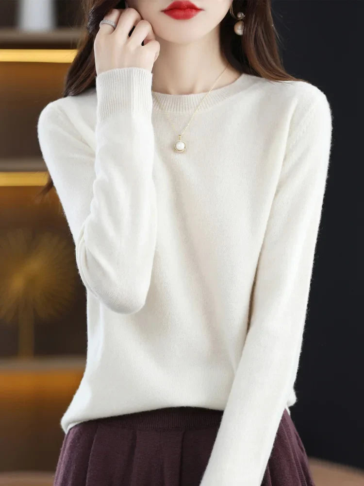 Dames Trui O-Hals 100% Merino Wol Normale Pasvorm Lange Mouwen 4