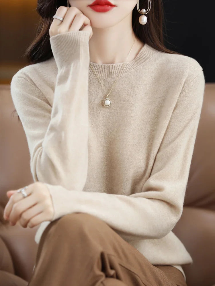 Dames Trui O-Hals 100% Merino Wol Normale Pasvorm Lange Mouwen 5