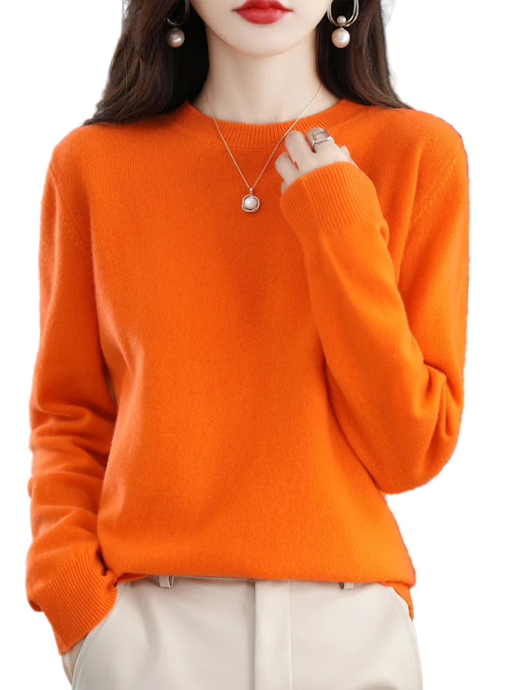 Dames Trui O-Hals 100% Merino Wol Normale Pasvorm Lange Mouwen 6