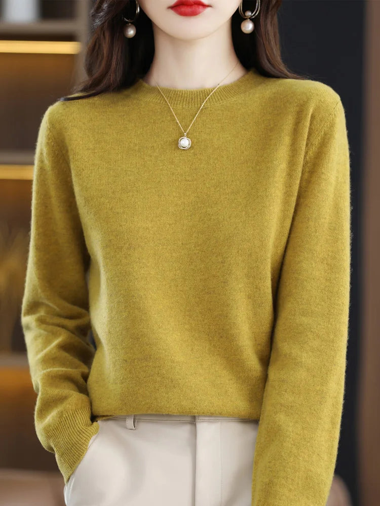 Dames Trui O-Hals 100% Merino Wol Normale Pasvorm Lange Mouwen 9