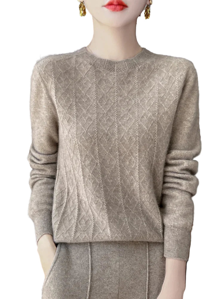 Dames Trui O-hals Gebreid van 100% Merino Wol voor Casual en Formele Gelegenheden 0