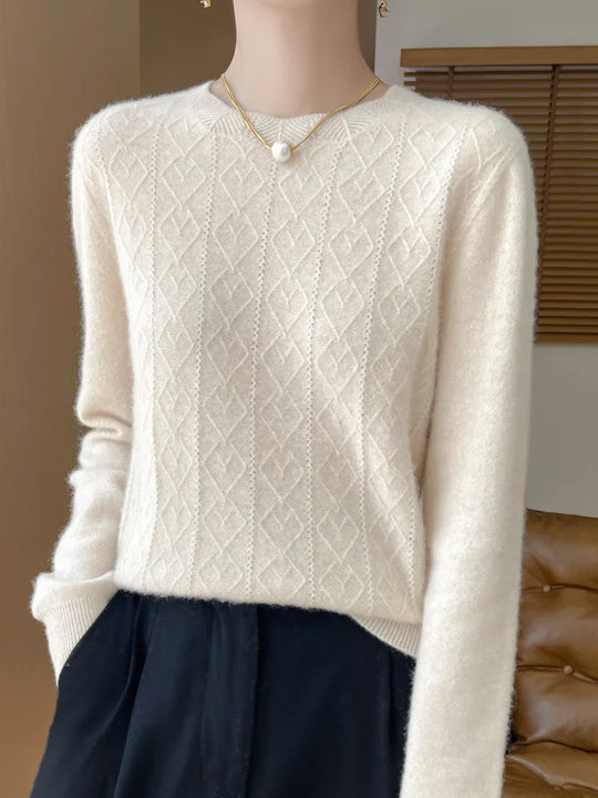 Dames Trui O-hals Gebreid van 100% Merino Wol voor Casual en Formele Gelegenheden 1