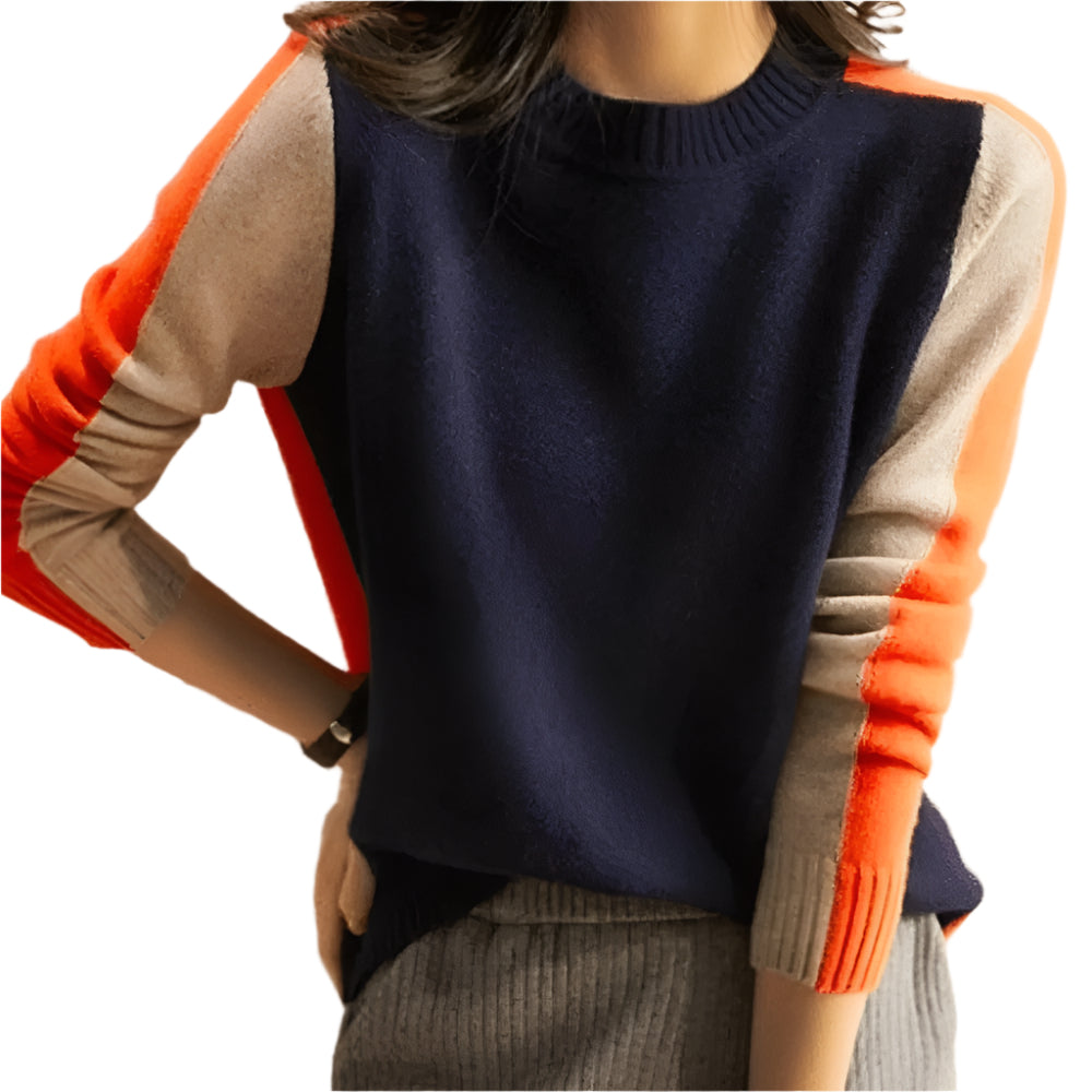 Dames Trui Retro Streep Marineblauw Oranje 0