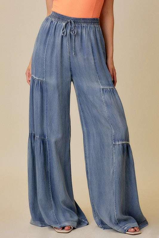 Dames Wijde Broek Met Rimpels Van Gewassen Denim 1
