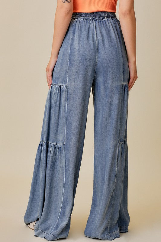 Dames Wijde Broek Met Rimpels Van Gewassen Denim 3