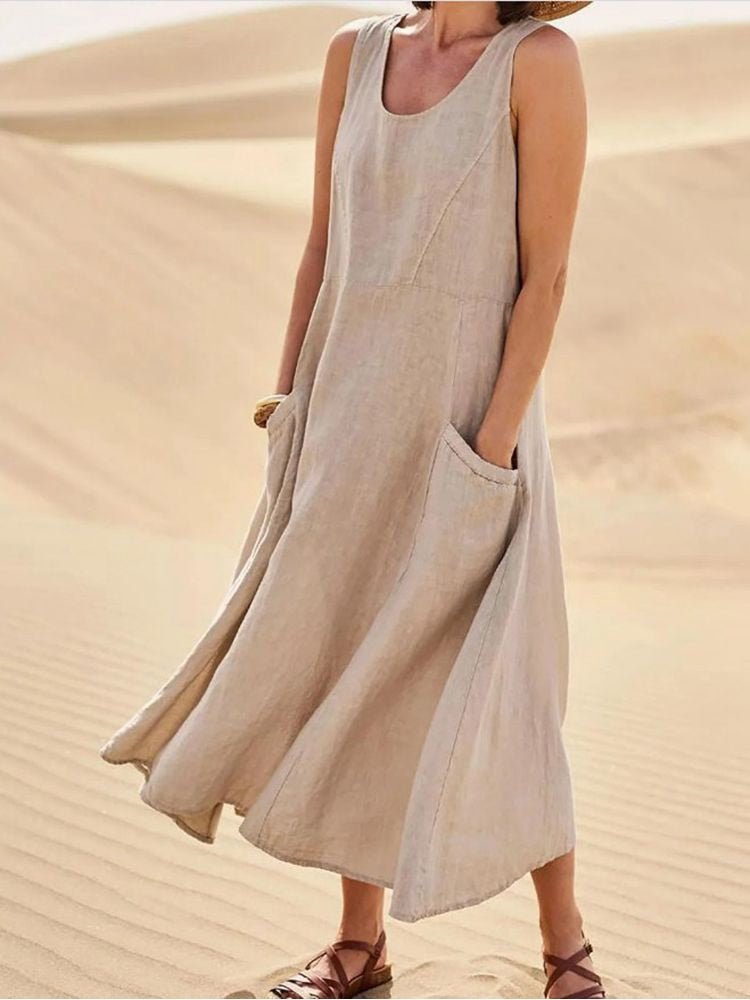 Dames Zomerjurk Knielengte Losse Pasvorm Ademend Materiaal 1