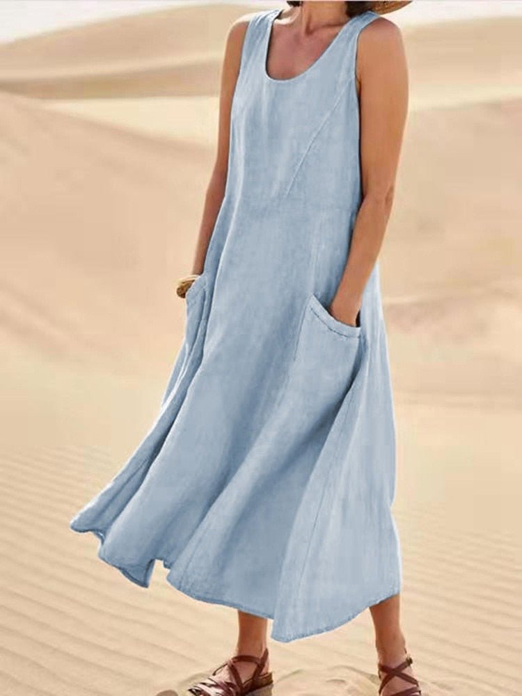 Dames Zomerjurk Knielengte Losse Pasvorm Ademend Materiaal 6