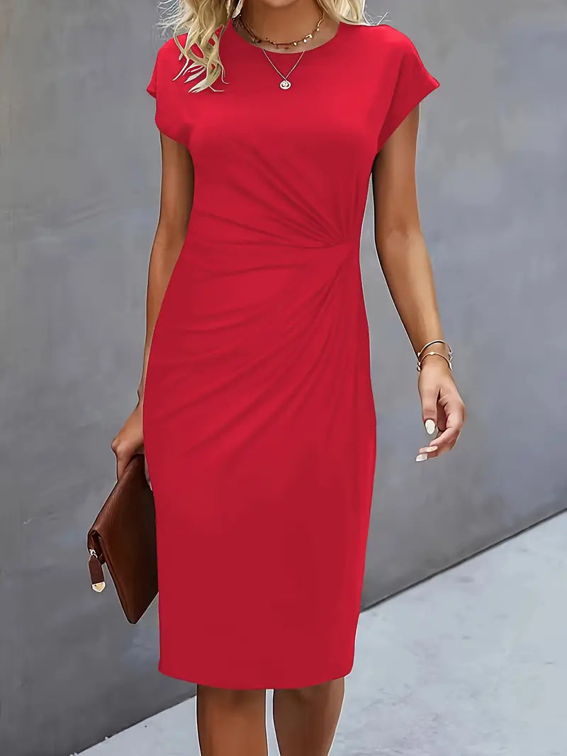 Variant image for Kvinders Midi Kjole Rund Hals Let Stof Elegant-7