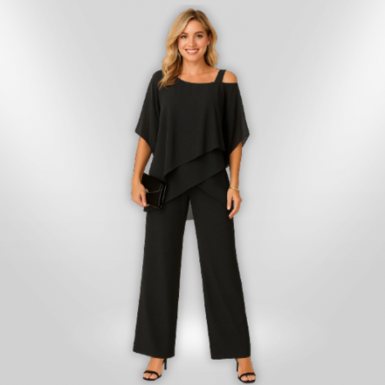 Ensemble Femme Chic Haut Asymétrique et Pantalon Large 1