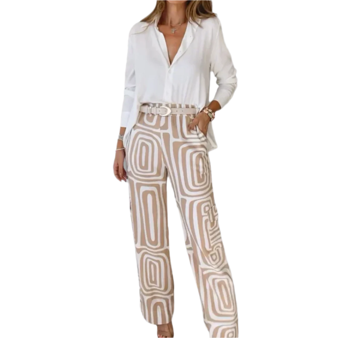 Ensemble Femme Chic en Tissu Doux avec Chemise et Pantalon Large 0