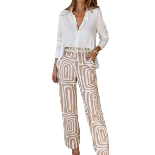 Ensemble Femme Chic en Tissu Doux avec Chemise et Pantalon Large 0