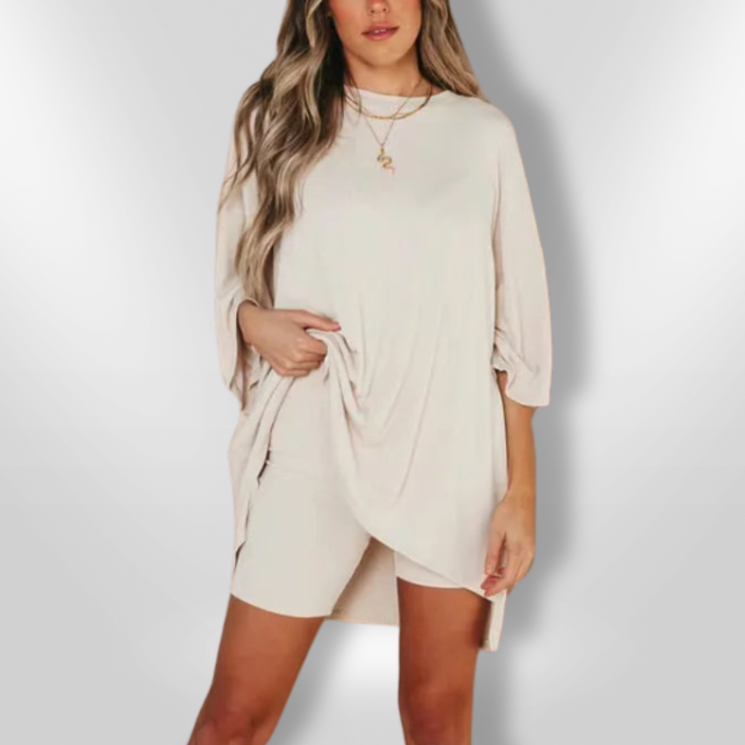 Ensemble Femme Décontracté Tissu Doux Haut Oversized Short Casual 9