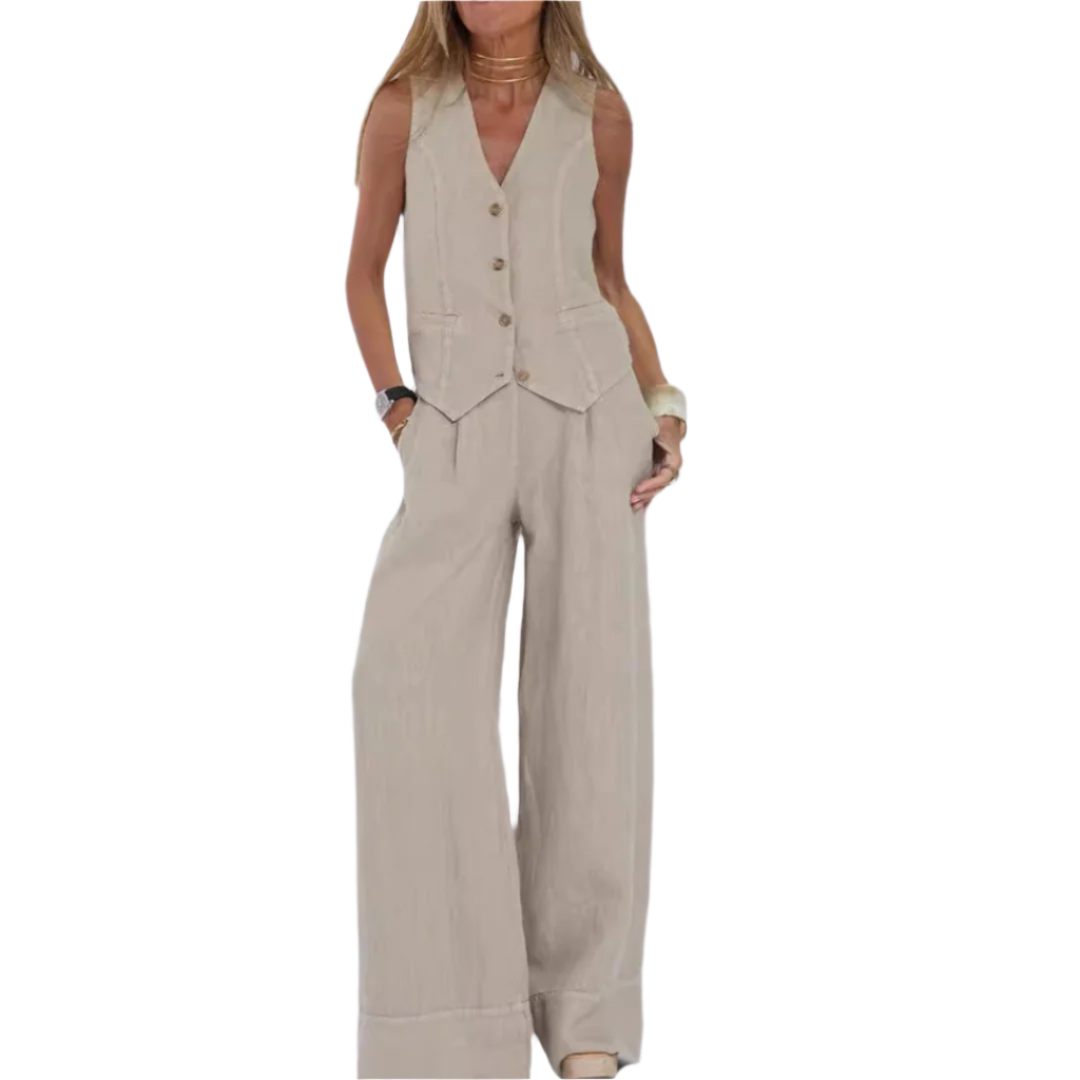 Ensemble Femme Pantalon Large et Haut Sans Manches Élégant 0