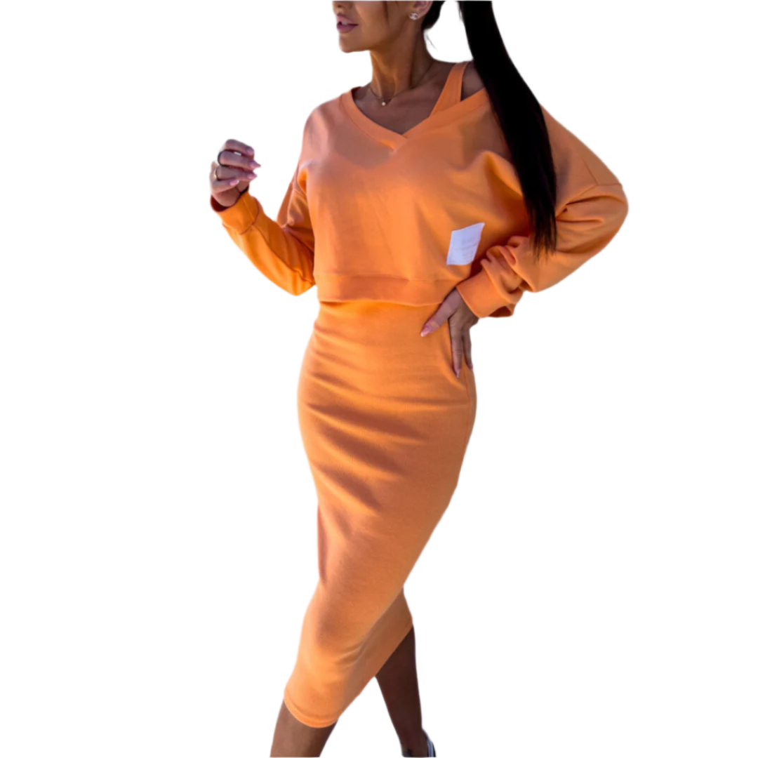 Ensemble Femme Robe Midi et Sweatshirt Court Tendance 0