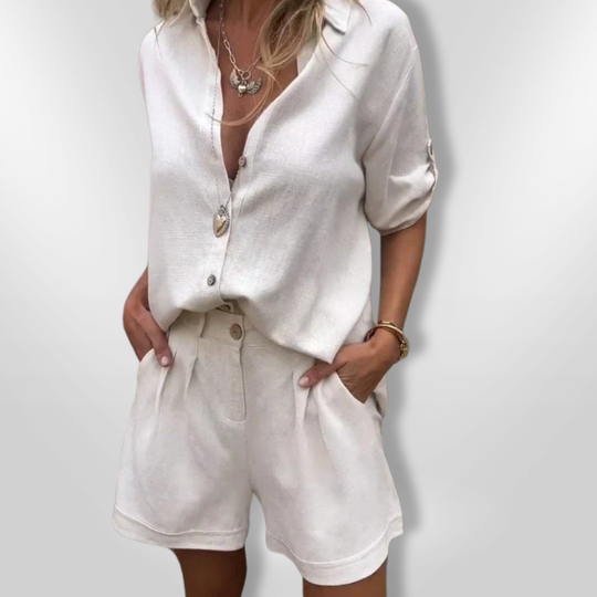 Ensemble d'Été Femme Chemise Boutonnée et Shorts Ajustés 2