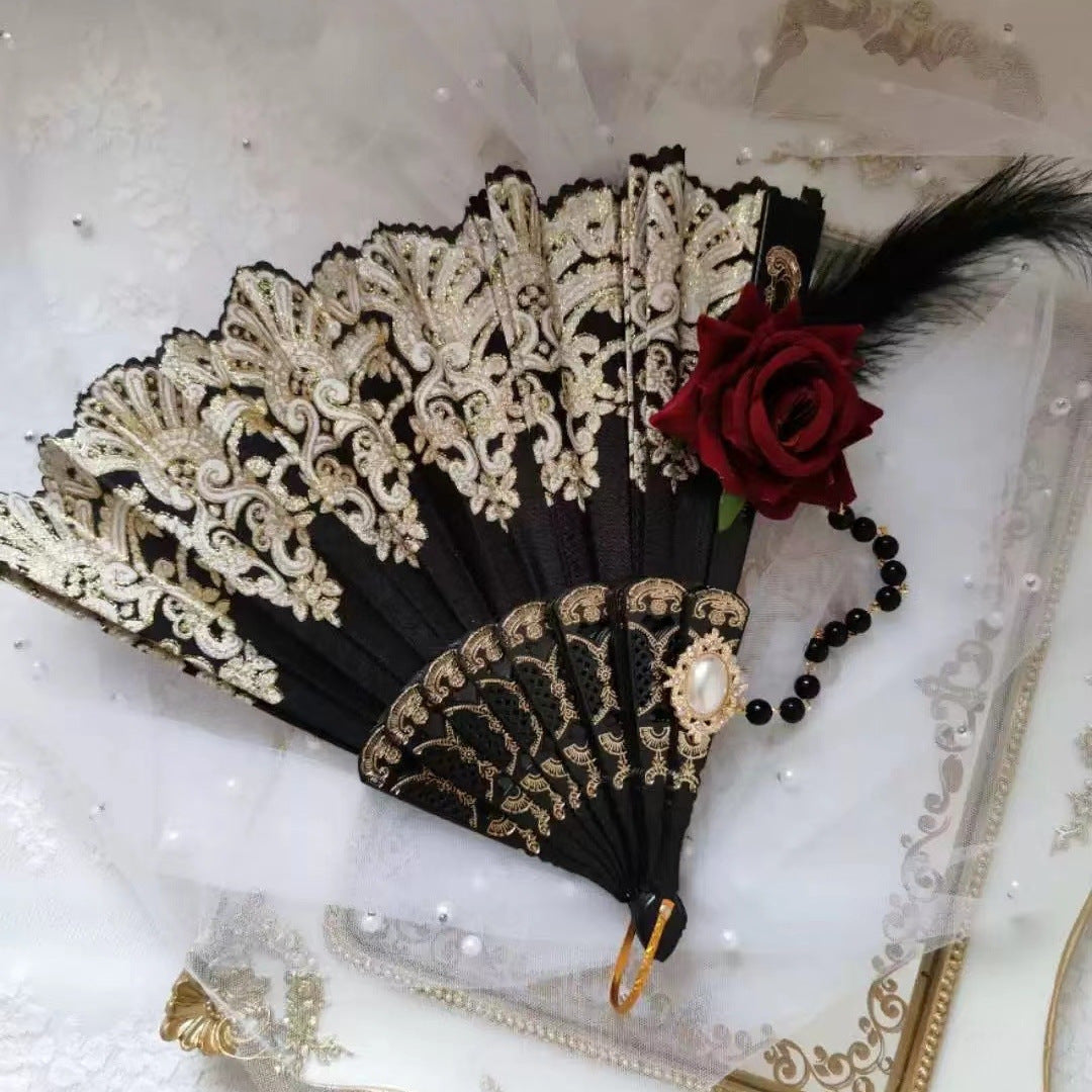 Evantai de Mână Artistic cu Ornamente Fine pentru Femei 1