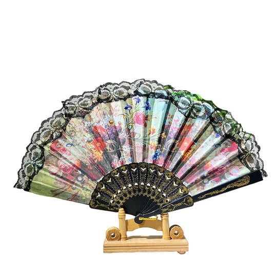 Evantai de Mână pentru Femei cu Design Floral și Margini din Dantelă 1