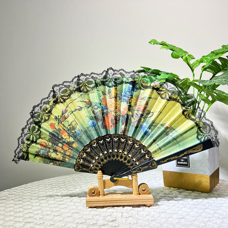 Evantai de Mână pentru Femei cu Design Floral și Margini din Dantelă 3