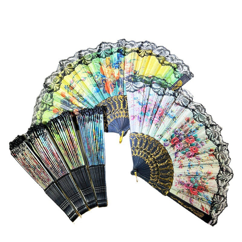 Evantai de Mână pentru Femei cu Design Floral și Margini din Dantelă 5