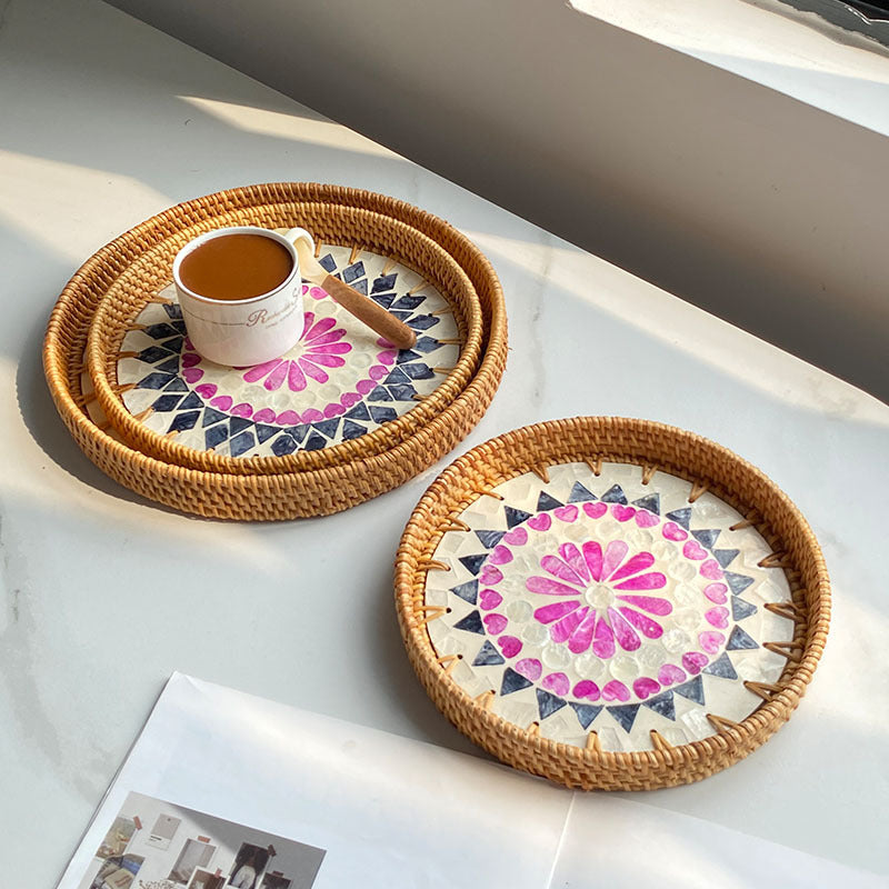 Farfurie de Servire Rotundă cu Mozaic pentru Femei, Design Modern cu Motive Florale 2