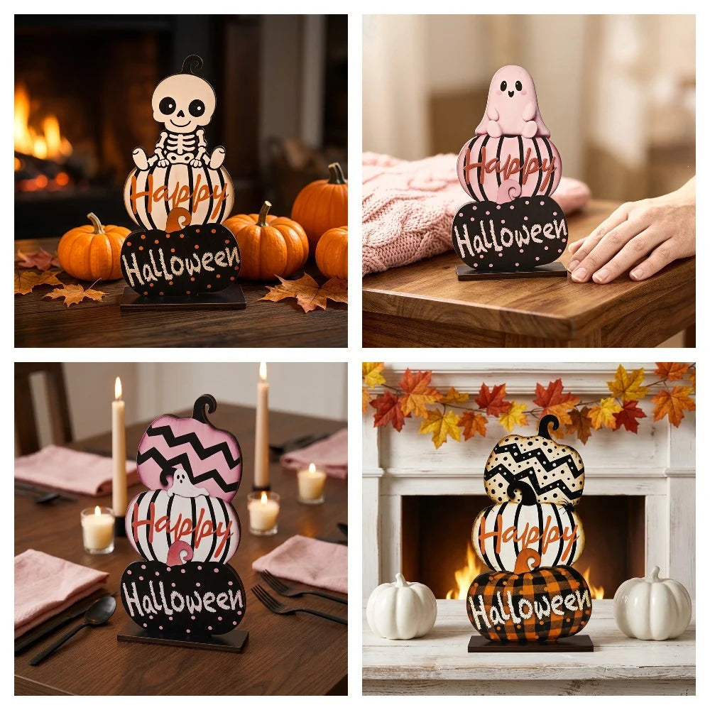 Figurină Decorativă de Halloween cu Dovleci Stivuiți pentru Casă 1