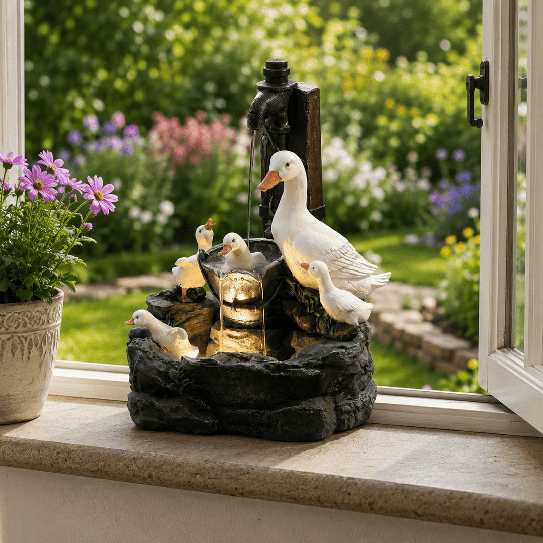 Figurină de Grădină Rață și Veveriță Decorativă pentru Spații Exterioare 1