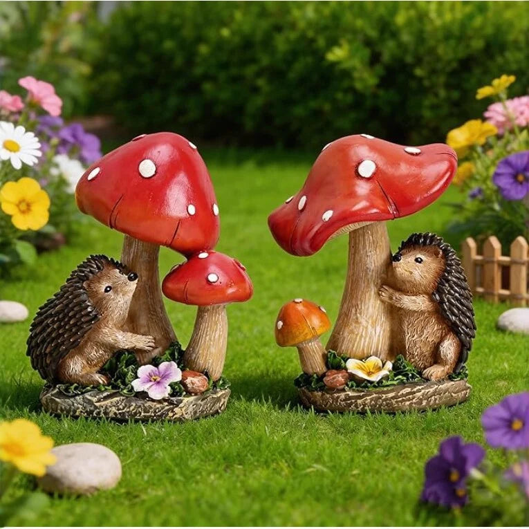 Figurină decorativă cu arici și ciuperci pentru interior și exterior 2
